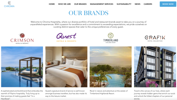 크로마 호스피탈리티(Chroma Hospitality)의 자사 홈페이지