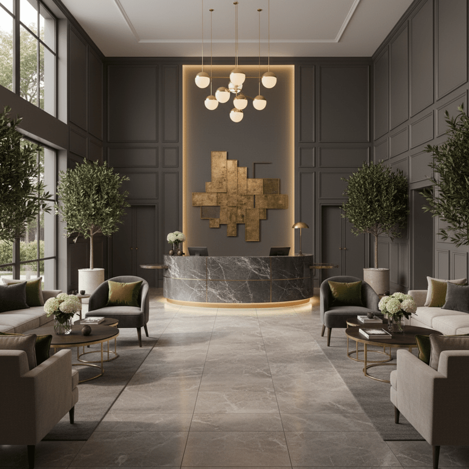 실루엣 해외 슬롯가 적용된 로비 디자인