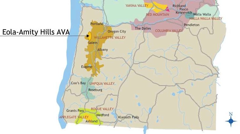 Eola-Amity Hills AVA 지도 