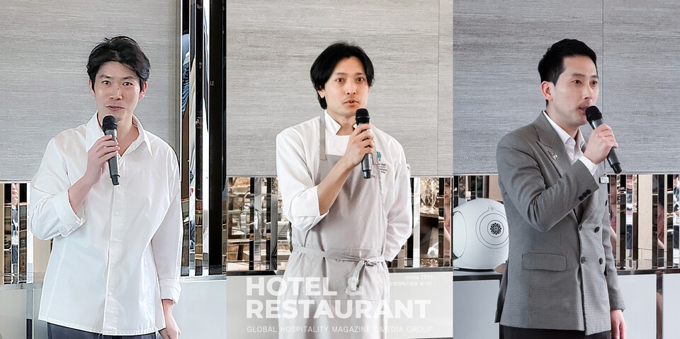 왼쪽부터 이충후 총괄셰프, 조우섭 헤드셰프, 이준영 슬롯 머신 확률 계산 매니저 & 소믈리에. (사진촬영_ 안수진 기자)