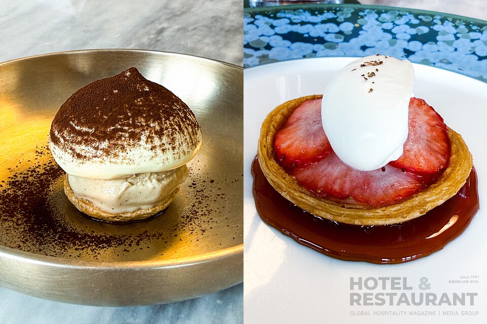 디저트로 나온 마스카포네, 사워도우(좌), 딸기, 크랜베리, 크렘프레슈. (사진촬영_ 안수진 기자)